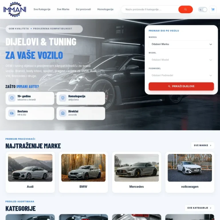 Prodavnica Immani Auto sa pretragom delova po vozilu
